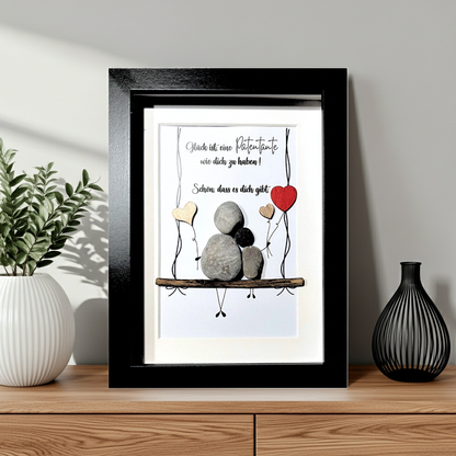 Handgefertigtes Steinbild mit Spruch „Glück ist, eine Patentante wie dich zu haben“ – persönliches Patengeschenk