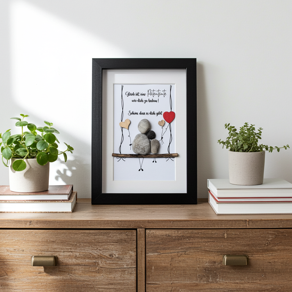 Handgefertigtes Steinbild mit Spruch „Glück ist, eine Patentante wie dich zu haben“ – persönliches Patengeschenk