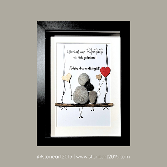 Handgefertigtes Steinbild mit Spruch „Glück ist, eine Patentante wie dich zu haben“ – persönliches Patengeschenk