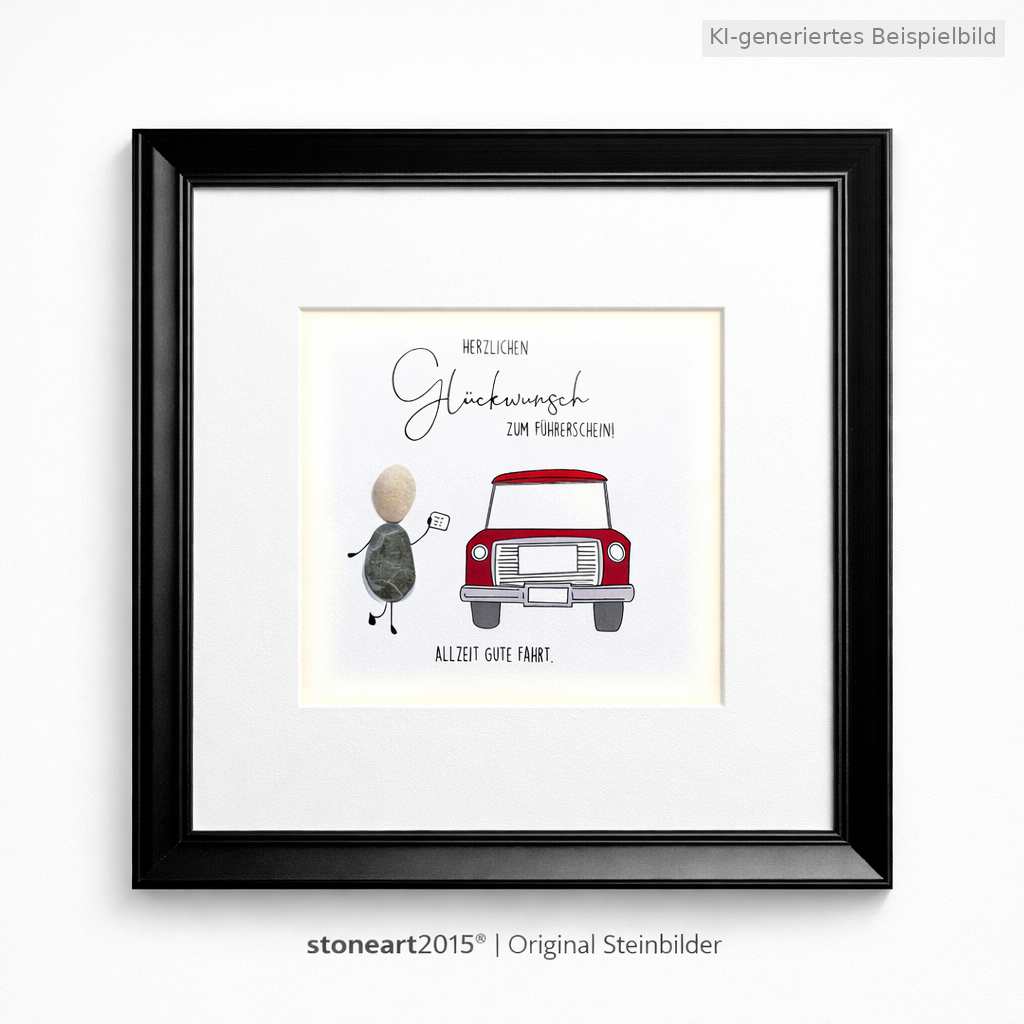Kieselsteinbild Bestandene Führerscheinprüfung – Geschenk zum Führerschein, handgemachtes Steinbild