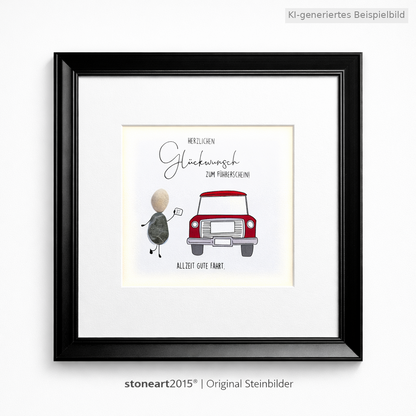Kieselsteinbild Bestandene Führerscheinprüfung – Geschenk zum Führerschein, handgemachtes Steinbild