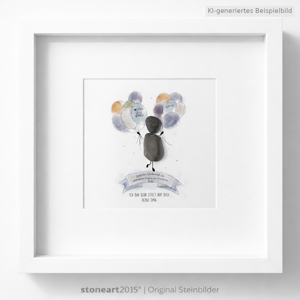Kieselsteinbild Prüfung bestanden Luftballons – Geschenk zur Prüfung, handgemachtes Steinbild