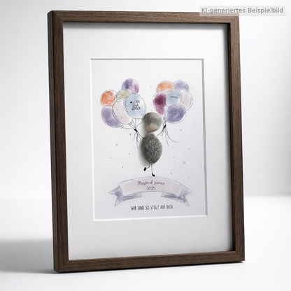 Kieselsteinbild Prüfung bestanden Luftballons – Geschenk zur Prüfung, handgemachtes Steinbild
