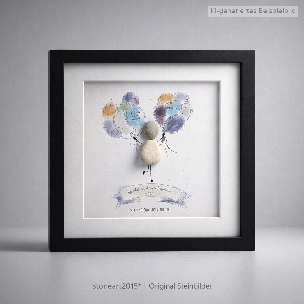 Kieselsteinbild Prüfung bestanden Luftballons – Geschenk zur Prüfung, handgemachtes Steinbild