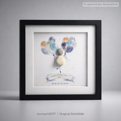 Kieselsteinbild Prüfung bestanden Luftballons – Geschenk zur Prüfung, handgemachtes Steinbild