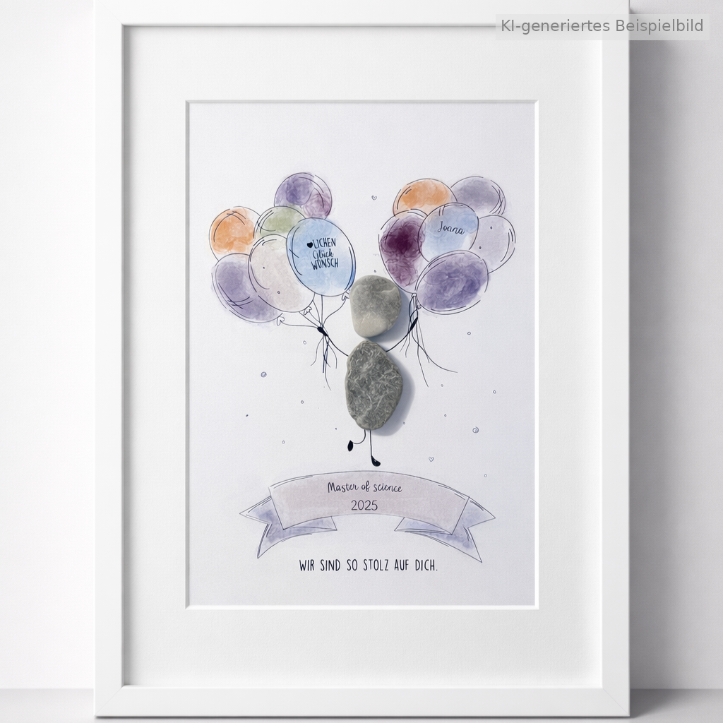 Kieselsteinbild Prüfung bestanden Luftballons – Geschenk zur Prüfung, handgemachtes Steinbild