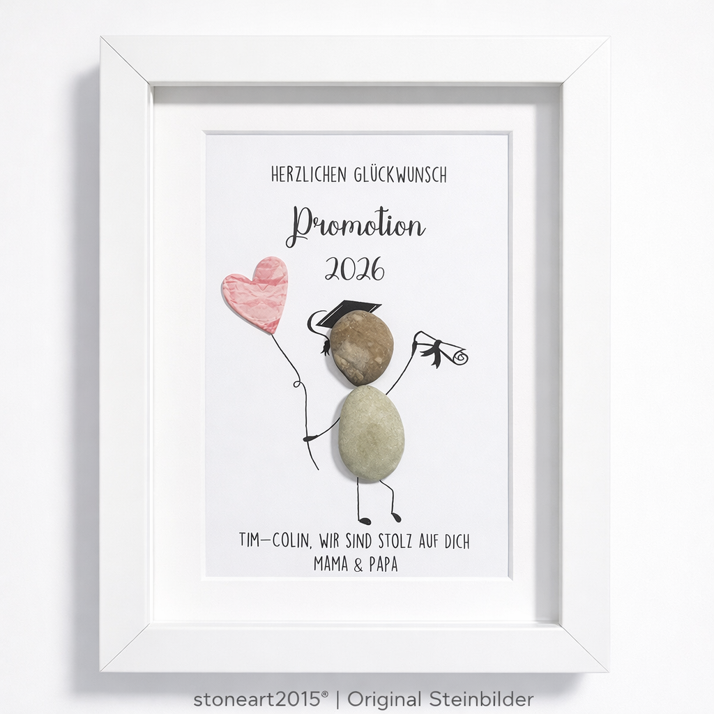 Kieselsteinbild Bachelor – Geschenk zum Studienabschluss, handgemachtes Steinbild