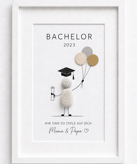 Kieselsteinbild Bachelor – Abschlussgeschenk Studium, handgemachtes Steinbild