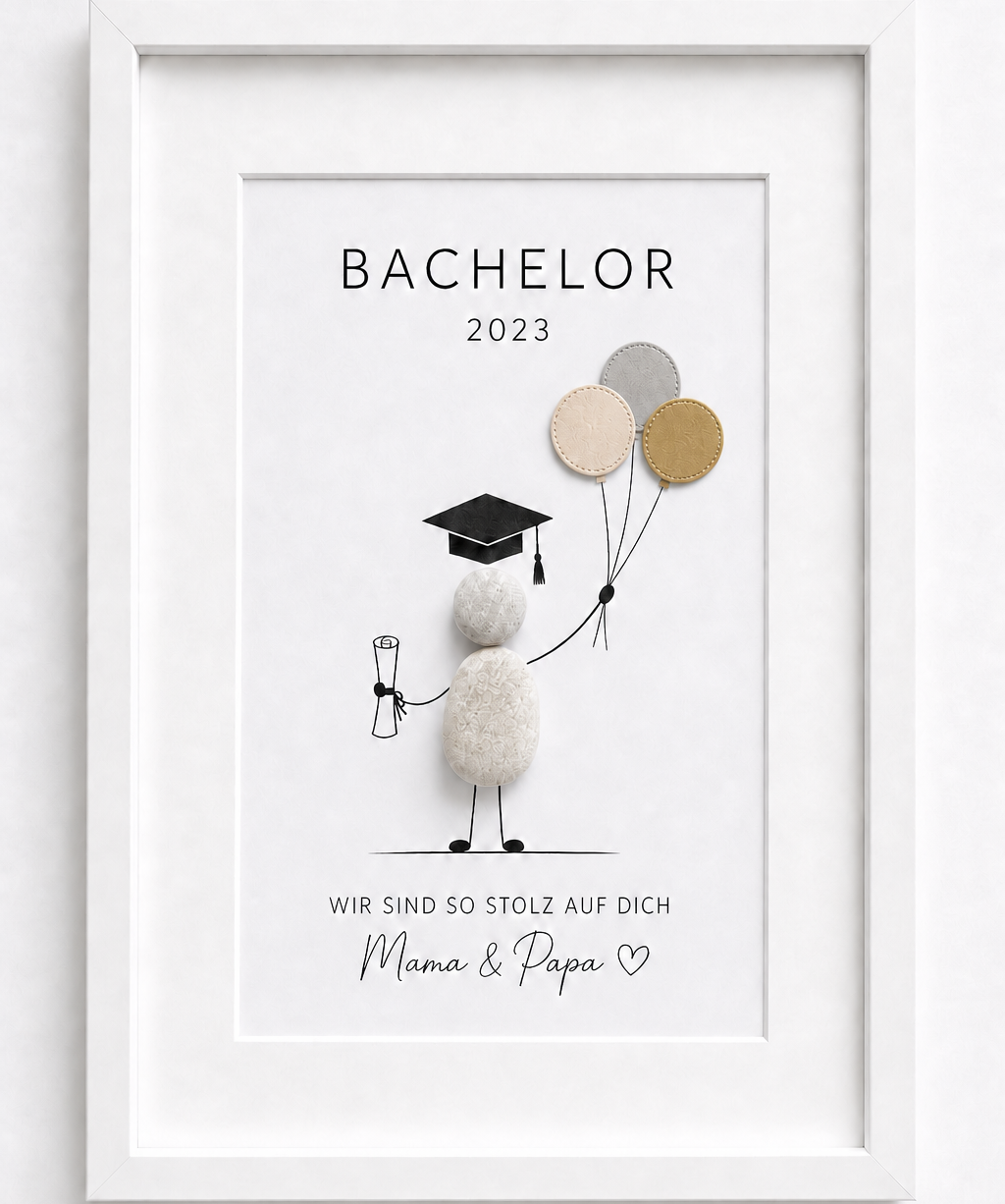 Kieselsteinbild Bachelor – Geschenk zum Studienabschluss, handgemachtes Steinbild