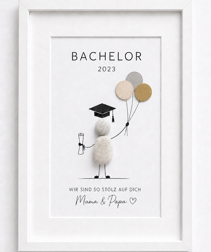 Kieselsteinbild Bachelor – Geschenk zum Studienabschluss, handgemachtes Steinbild