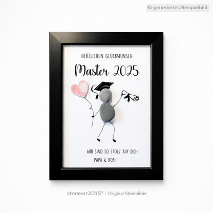 Kieselsteinbild Bachelor – Geschenk zum Studienabschluss, handgemachtes Steinbild