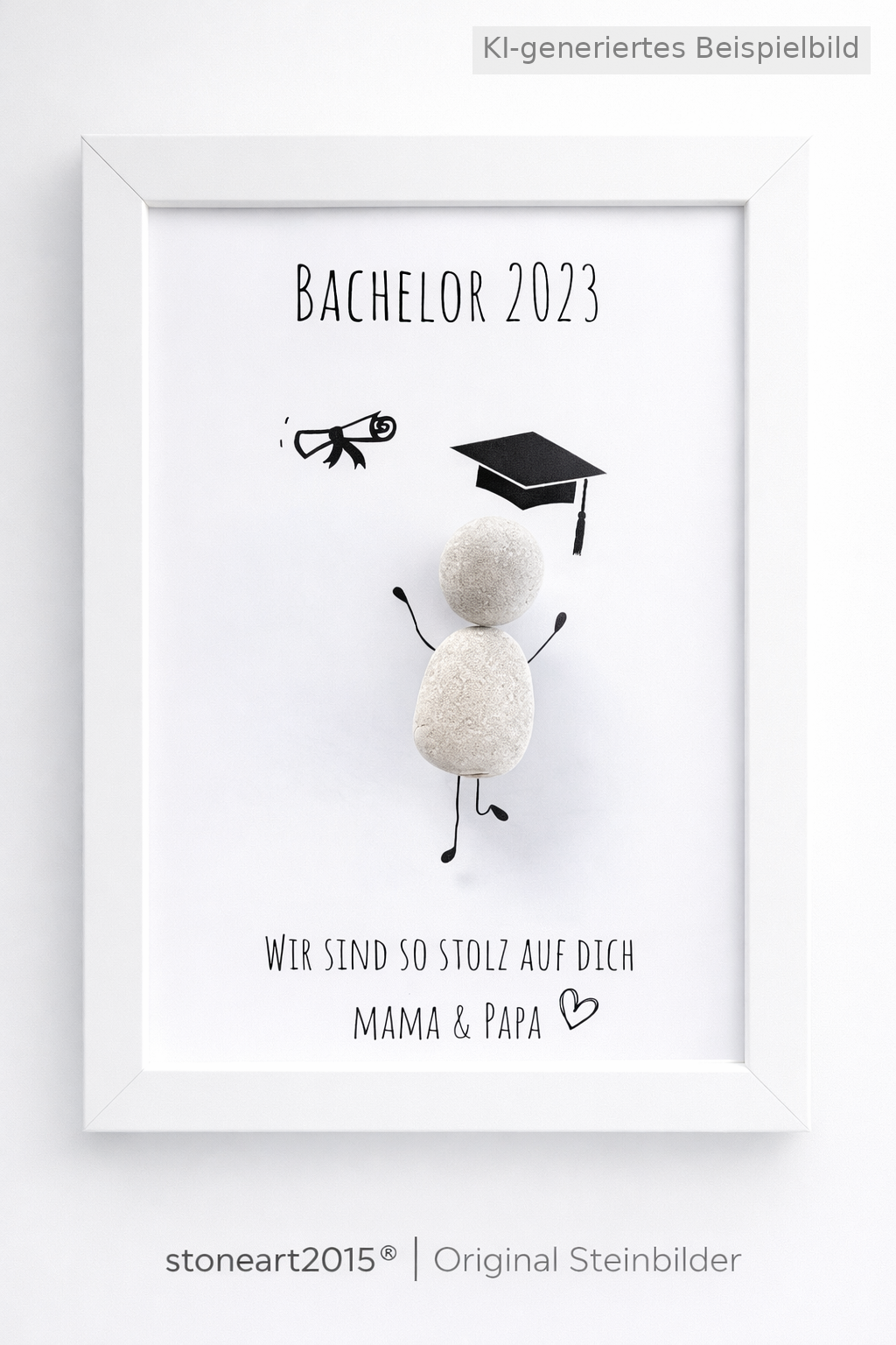 Kieselsteinbild Bachelor – Geschenk zum Studienabschluss, handgemachtes Steinbild