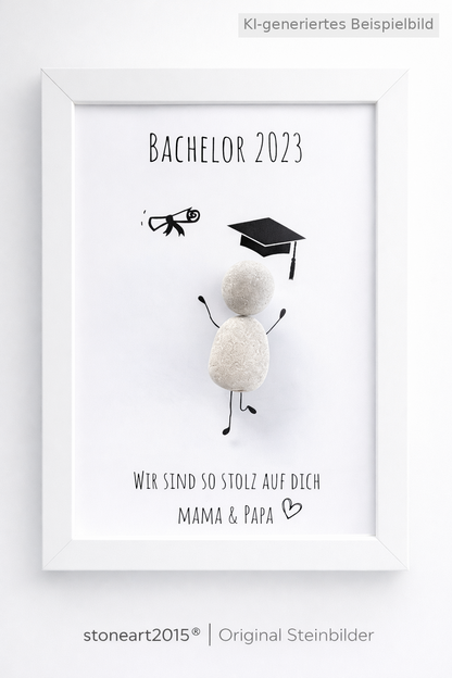 Kieselsteinbild Bachelor – Geschenk zum Studienabschluss, handgemachtes Steinbild