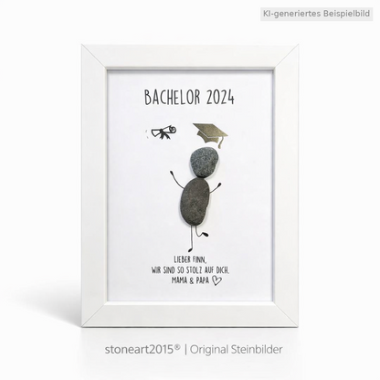 Kieselsteinbild Bachelor – Geschenk zum Studienabschluss, handgemachtes Steinbild