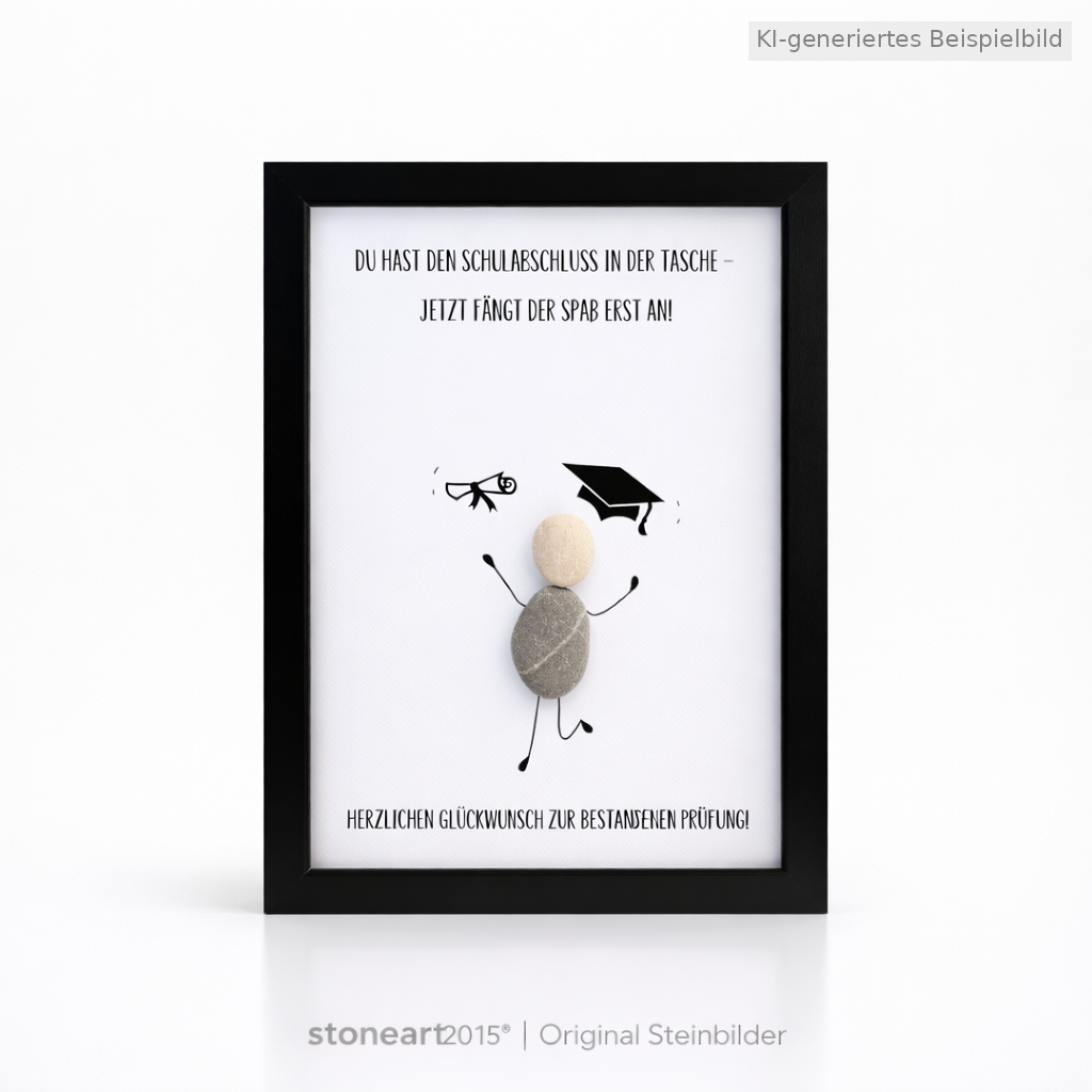 Kieselsteinbild Du hast den Schulabschluss in der Tasche – Geschenk zum Schulabschluss, handgemachtes Steinbild