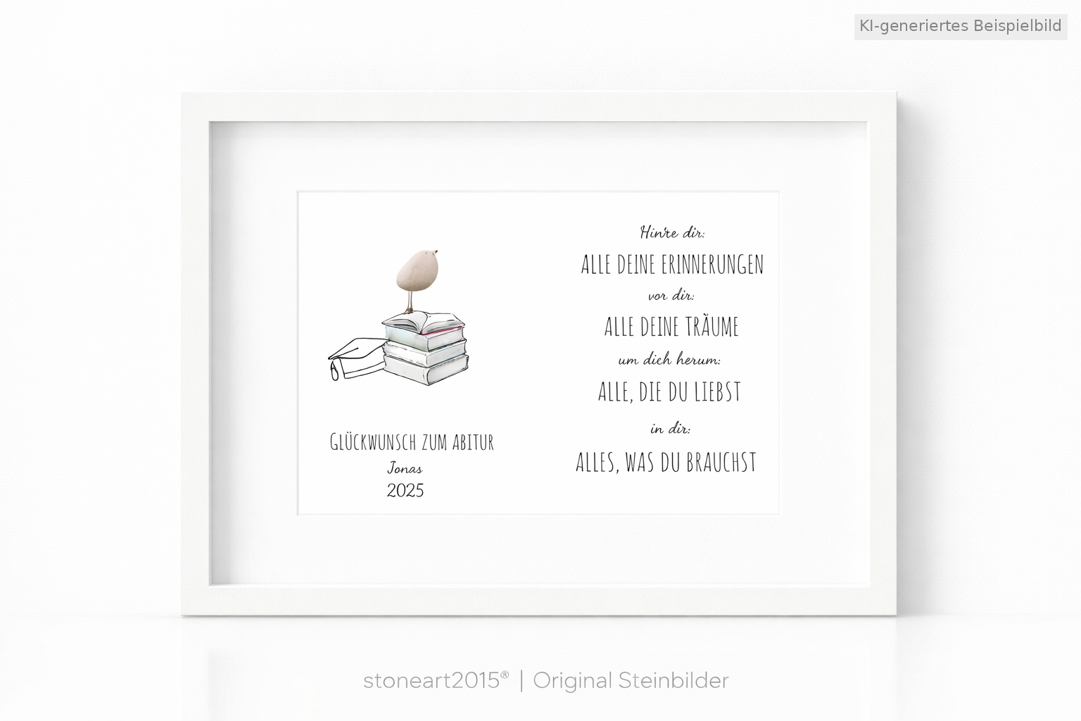 Kieselsteinbild Abitur Vogel-Motiv – Geschenk zum bestandenen Abitur, handgemachtes Steinbild