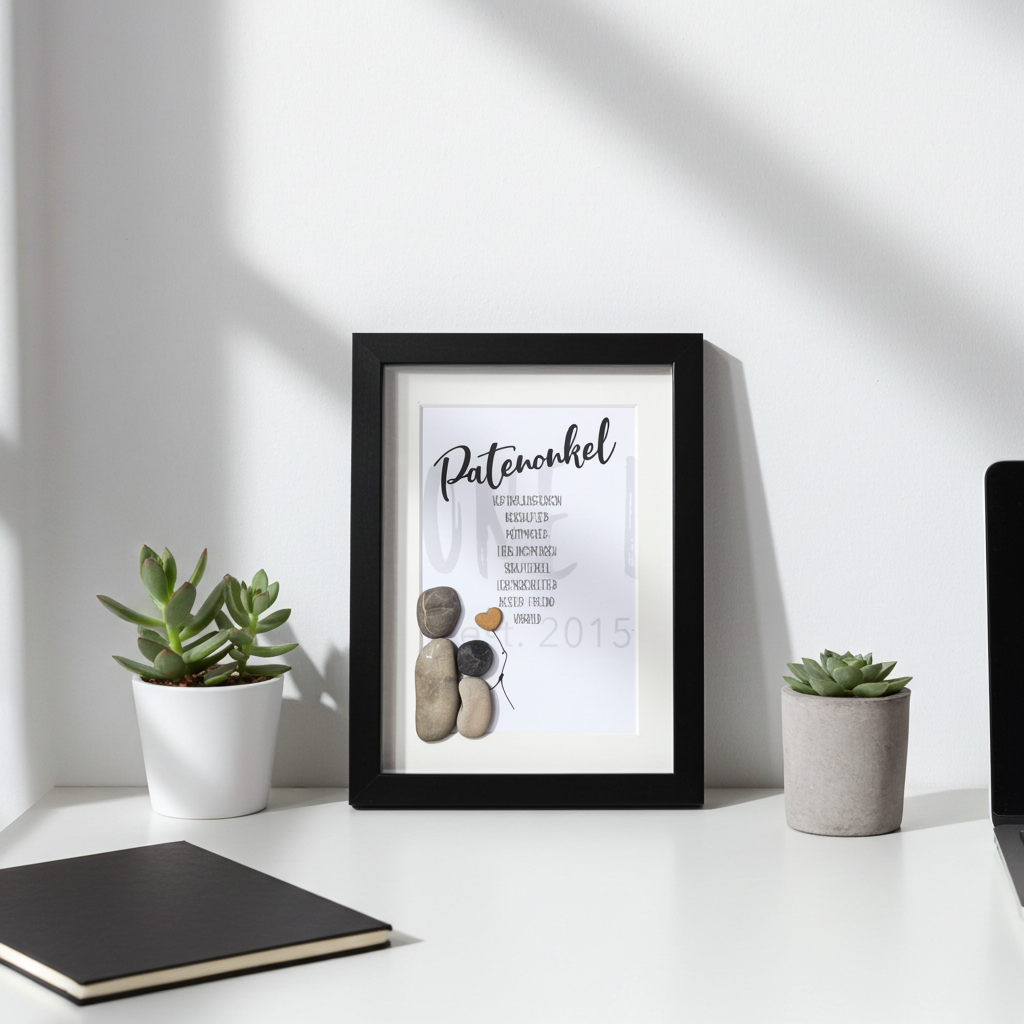 Handgefertigtes Steinbild Patenonkel – persönliches Patengeschenk zur Taufe aus Natursteinen