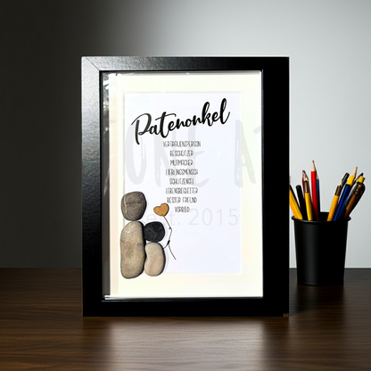 Handgefertigtes Steinbild Patenonkel – persönliches Patengeschenk zur Taufe aus Natursteinen