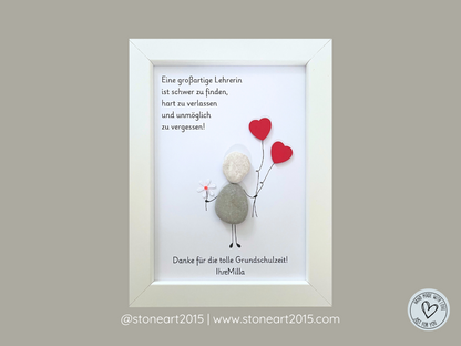Handgemachtes Steinbild mit dem Spruch „Eine großartige Lehrerin ist schwer zu finden“ – perfektes Geschenk zum Schulabschluss oder Lehrerabschied.