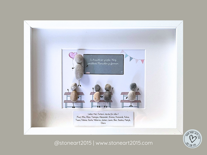 Abschiedsgeschenk Lehrerin mit Herz und Schülern als Steinbild personalisiert mit Namen Klasse Jahreszahl handgemacht Geschenkidee