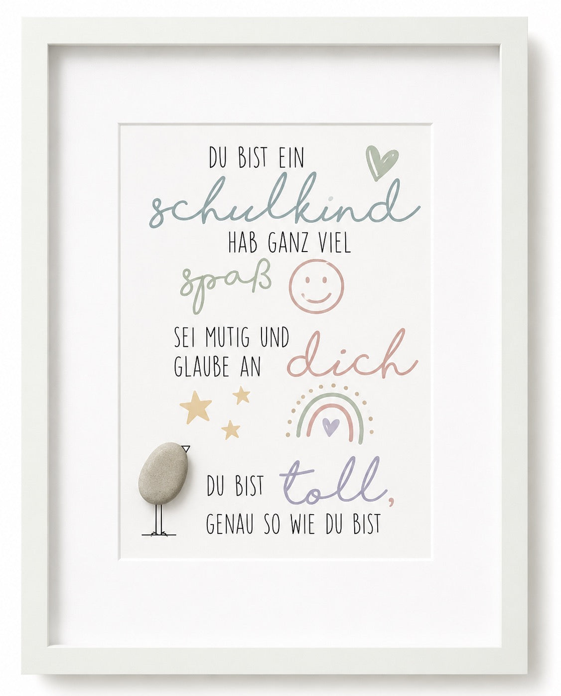 Kieselsteinbild Du bist ein Schulkind hab ganz viel Spaß – Geschenk zur Einschulung, handgemachtes Steinbild