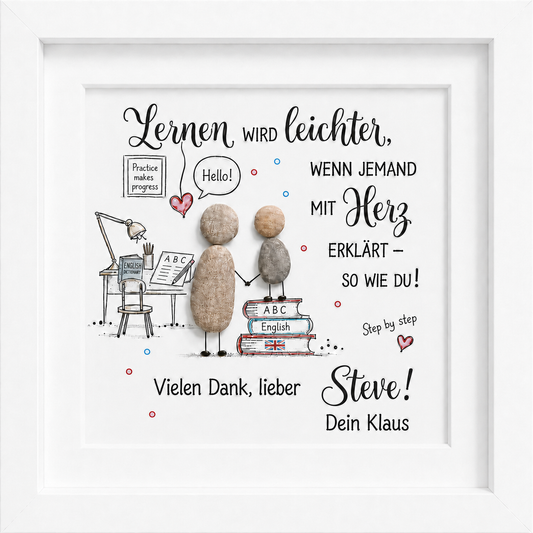 Kieselsteinbild Lernen wird leichter – Dankeschön Englisch-Nachhilfe, handgemachtes Steinbild