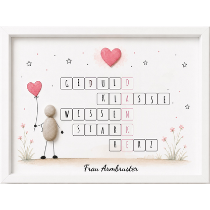 Kieselsteinbild Danke – Geduld, Klasse, Wissen, Stark, Herz, Dankeschön-Geschenk, handgemachtes Steinbild