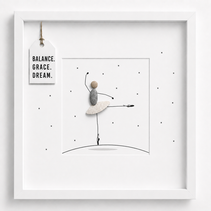 Steinbild Ballett mit Kieselsteinen – Ballerina in Pose mit Tütü, Balance Grace Dream