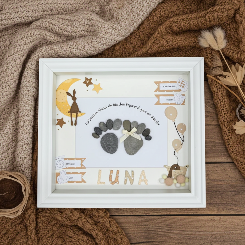 Steinbild Ein bisschen Mama ein bisschen Papa und ganz viel Wunder - Geschenk zur Taufe oder Geburt