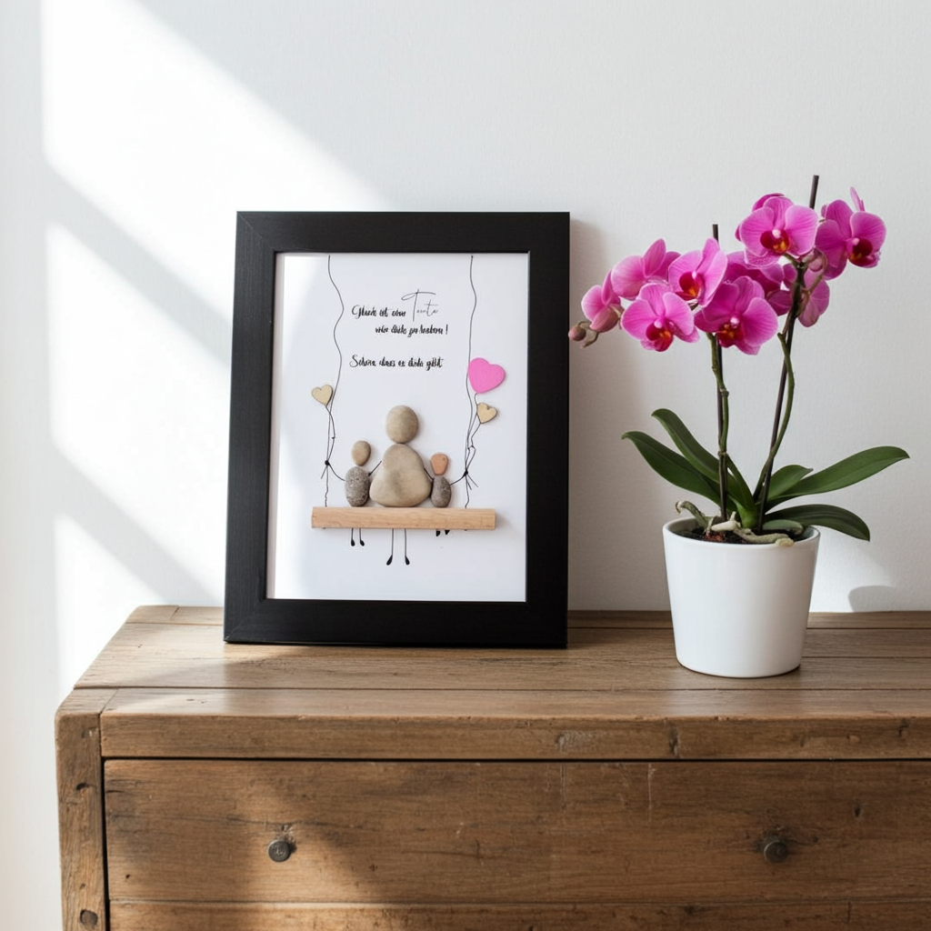 Steinbild Tante mit Spruch „Glück ist, eine Tante wie dich zu haben“ – handgemachtes Geschenk aus Natursteinen