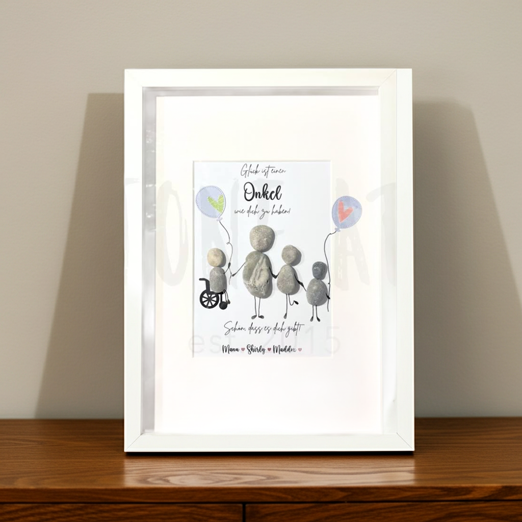 Steinbild Onkel mit Spruch „Glück ist, einen Onkel wie dich zu haben“ – handgemachtes Geschenk aus Natursteinen