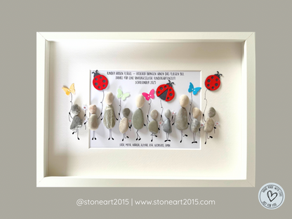 Handgefertigtes Steinbild mit der Aufschrift „Beste Erzieherin“ – liebevolles Abschiedsgeschenk zum Kindergartenende.