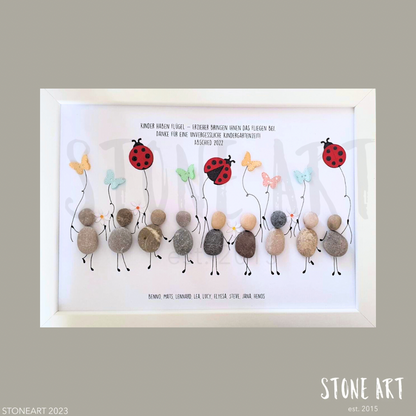 Handgefertigtes Steinbild mit der Aufschrift „Beste Erzieherin“ – liebevolles Abschiedsgeschenk zum Kindergartenende.