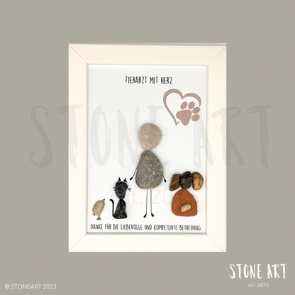 Handgefertigtes Steinbild mit Tierarzt-Motiv – perfektes Geschenk zur Tierarztpraxis-Eröffnung oder als Dankeschön für gute Behandlung.