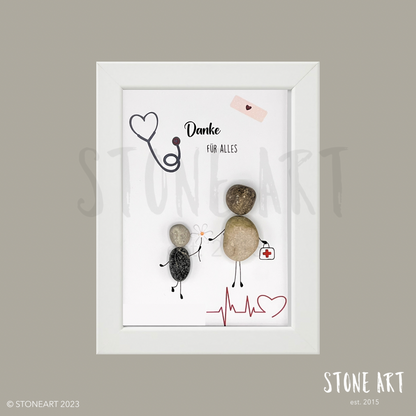 Handgemachtes Steinbild mit dem Spruch „Danke für alles“ – perfektes Geschenk für Ärzt:innen, Praxisteams oder Kolleg:innen im medizinischen Bereich.