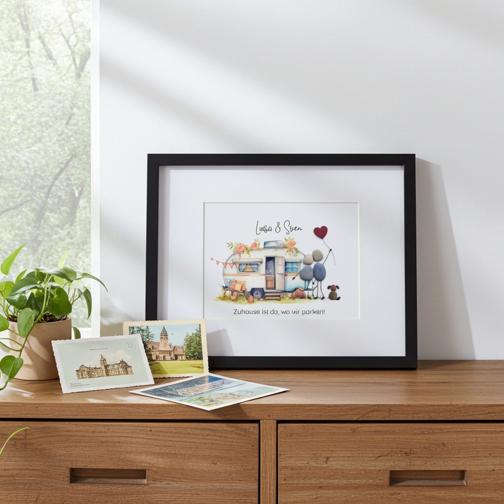 Steinbild Camping als Geschenk für Camper und Wohnmobil Liebhaber