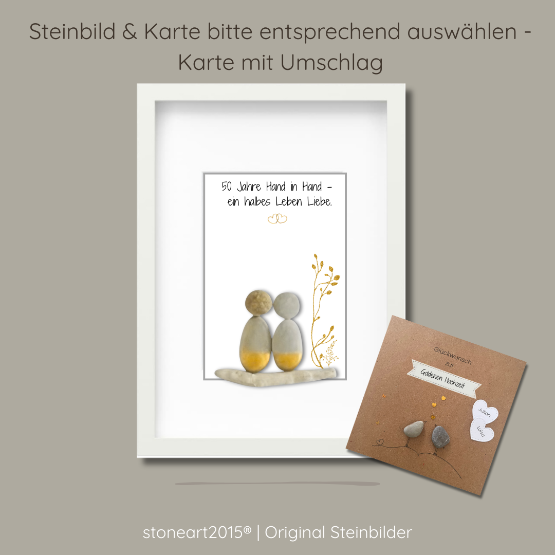 Steinbild - 50 Jahre Hand in Hand Geschenk zur Goldenen Hochzeit optional mit passender Karte