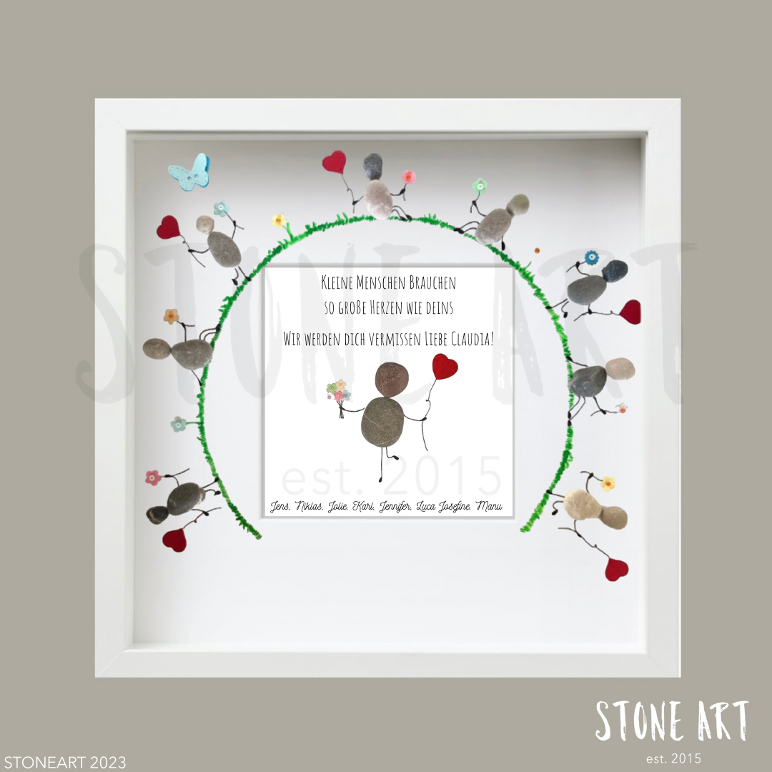 Abschiedsgeschenk Kieselsteinbild Kleine Menschen brauchen so große Herzen wie deins
