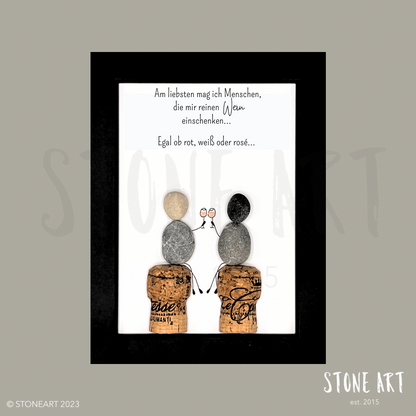 Handgefertigtes Steinbild mit dem Spruch „Am liebsten mag ich Menschen, die mir reinen Wein einschenken“ – witzige Geschenkidee für Weinliebhaber:innen.