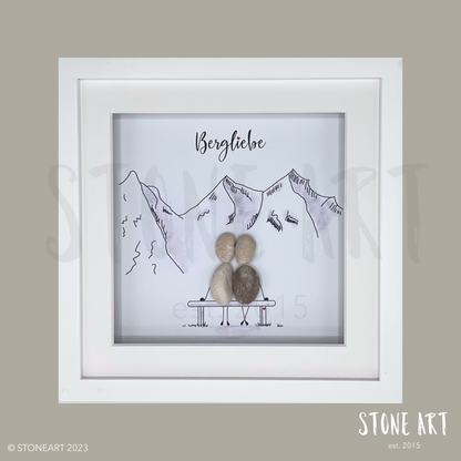 Handgemachtes Steinbild mit Bergmotiv und Spruch „Bergliebe“ – Geschenk für Natur- und Alpenliebhaber