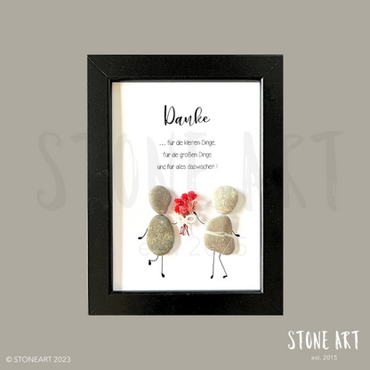 Handgefertigtes Steinbild mit dem Spruch „Danke für die kleinen Dinge“ – liebevolles Dankeschön-Geschenk für besondere Menschen.