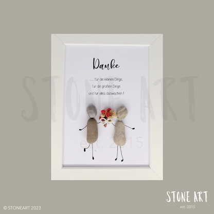 Handgefertigtes Steinbild mit dem Spruch „Danke für die kleinen Dinge“ – liebevolles Dankeschön-Geschenk für besondere Menschen.