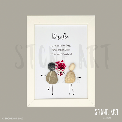Handgefertigtes Steinbild mit dem Spruch „Danke für die kleinen Dinge“ – liebevolles Dankeschön-Geschenk für besondere Menschen.
