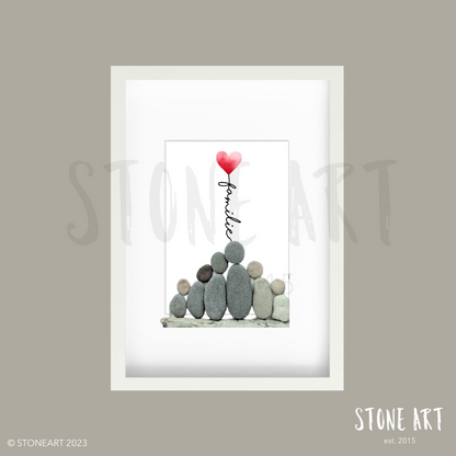 Steinbild mit Familie und Herzluftballon – handgemachtes Geschenk für Eltern, Großeltern oder zum Einzug.
