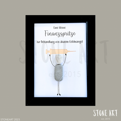 Steinbild Finanzspritze besonderes Geldgeschenk handgemacht