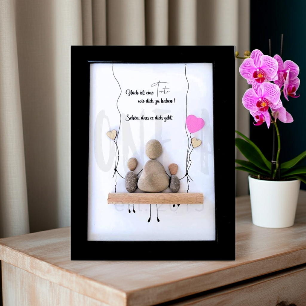 Steinbild Tante mit Spruch „Glück ist, eine Tante wie dich zu haben“ – handgemachtes Geschenk aus Natursteinen