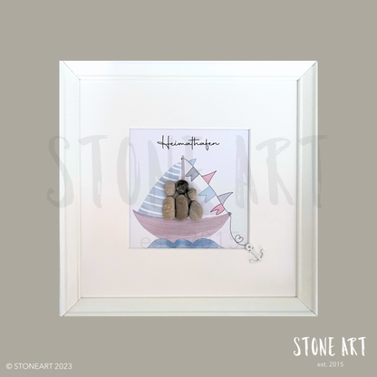 Steinbild Heimathafen Geschenk zum Einzug personalisierbar handgemacht