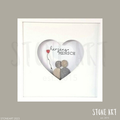 Handgemachtes Steinbild Herzensmensch mit Passepartout – Geschenk für Lieblingsmensch, personalisierbar, Natursteine