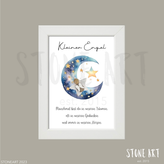 Handgemachtes Steinbild Kleiner Engel Trauergeschenk Sternenkind personalisierbar