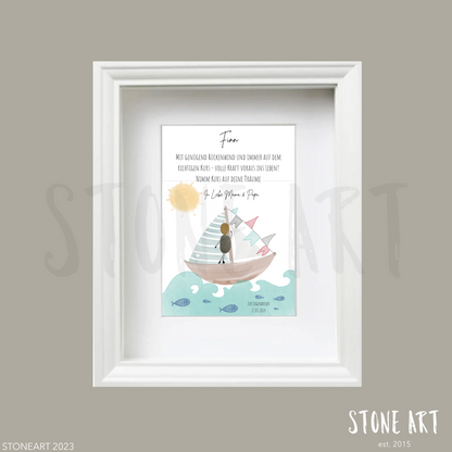 Handgemachtes Steinbild mit Spruch Nimm Kurs auf deine Träume – Geschenk zur Motivation oder zum Neustart